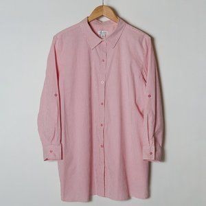 Denim & Co White and Pink Striped Oxford Button Down Shirt